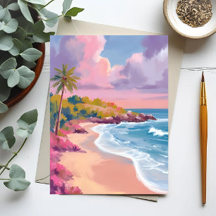 Postal Playa Rubor   Pintura del Océano Rosa