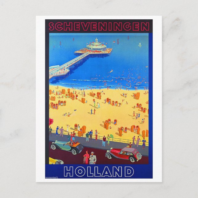 Postal Playa Scheveningen, Holanda, viaje vintage (Anverso)