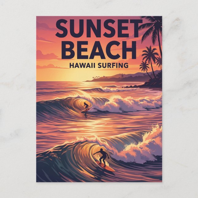Postal Playa Sunset, Oahu Hawái (Anverso)