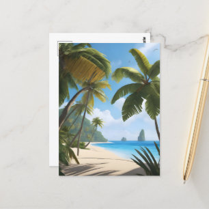 Postal Playa tropical con palmeras