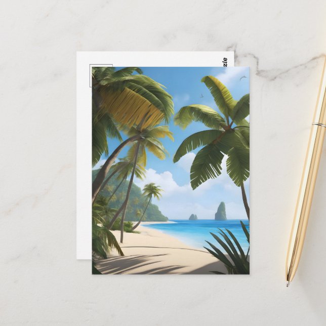 Postal Playa tropical con palmeras (Anverso/Reverso In Situ)