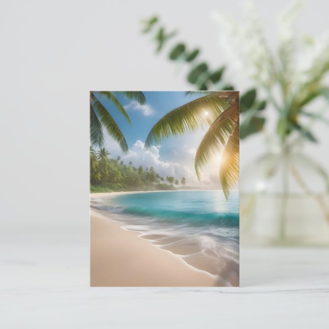 Postal Playa tropical con palmeras (Anverso de pie)