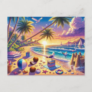 Postal Playa tropical en la pintura al atardecer