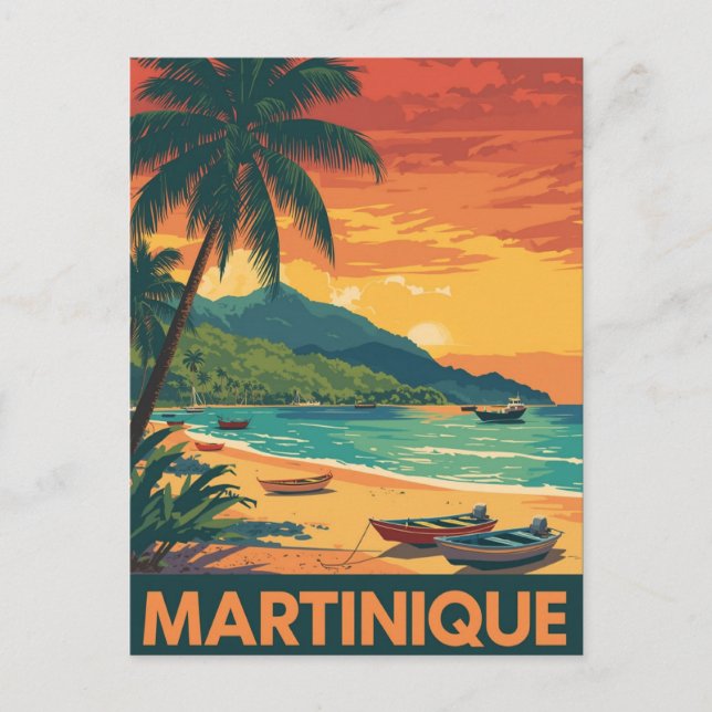 Postal Playa Vintage de Martinica (Anverso)
