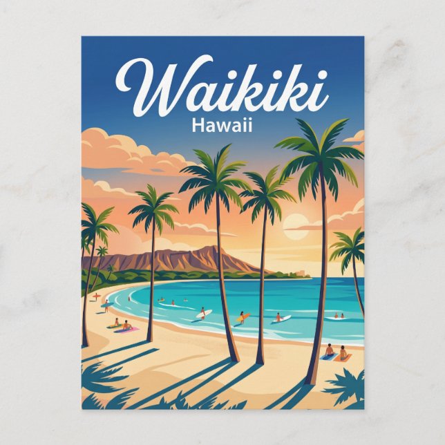Postal Playa Waikiki EE. UU. (Anverso)
