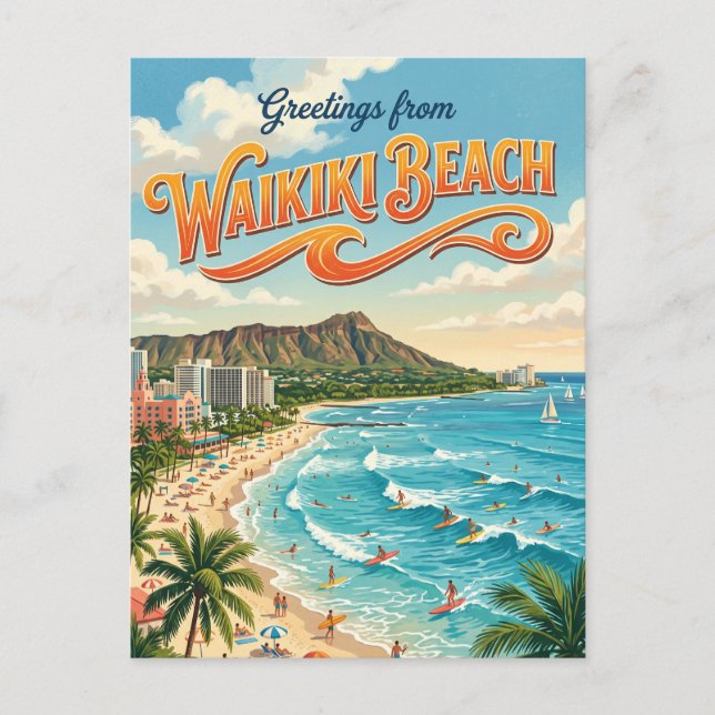 Postal Playa Waikiki Hawaii (Anverso)