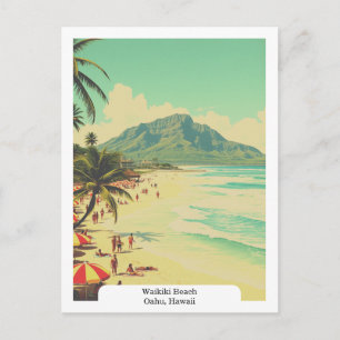 Postal Playa Waikiki, Oahu, Hawái Viaje Retro