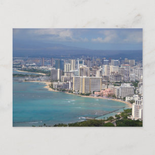 Postal Playa Waikiki y horizonte de Honolulu desde Diamon