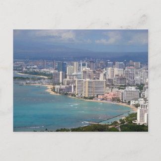 Postal Playa Waikiki y horizonte de Honolulu desde Diamon