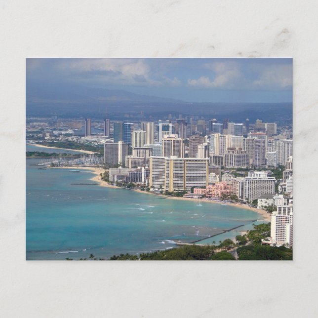 Postal Playa Waikiki y horizonte de Honolulu desde Diamon (Anverso)