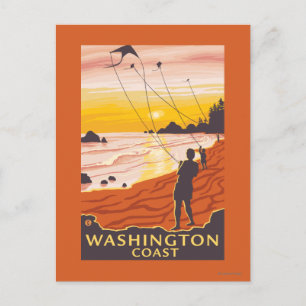 Postal Playa y Cometas - Costa de Washington