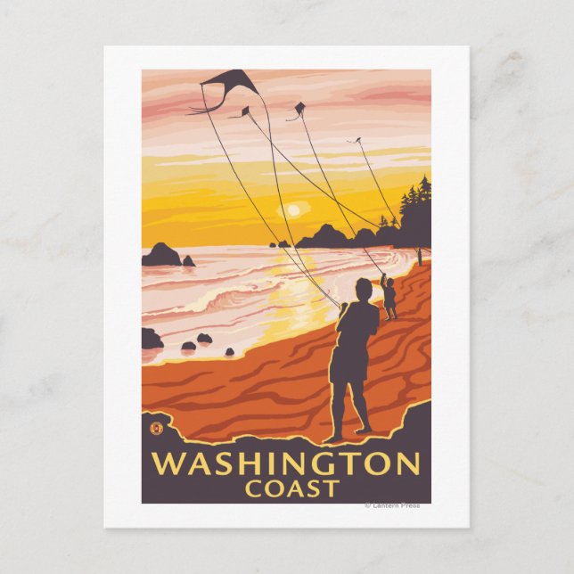 Postal Playa y Cometas - Costa de Washington (Anverso)