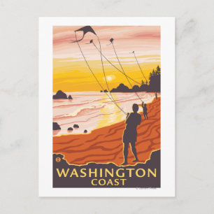Postal Playa y Cometas - Costa de Washington