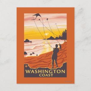 Postal Playa y Cometas - Costa de Washington
