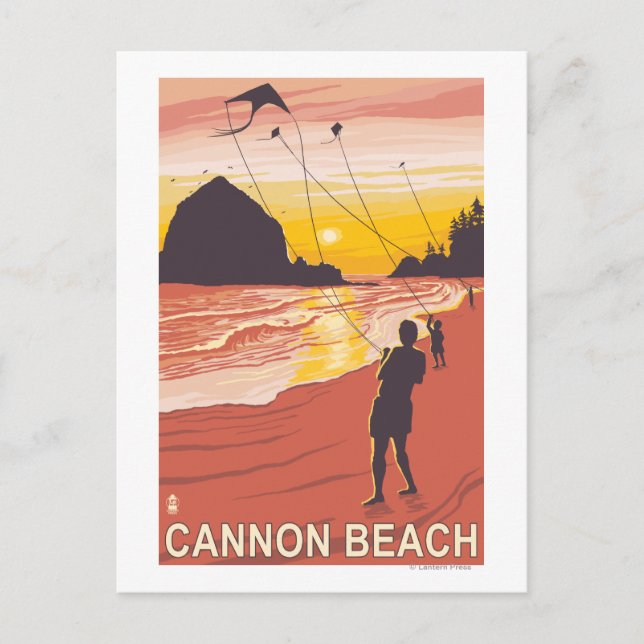 Postal Playa y Cometas - Playa de Cannon, Oregón (Anverso)