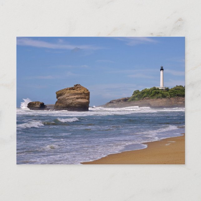 Postal Playa y faro en Biarritz, Francia (Anverso)