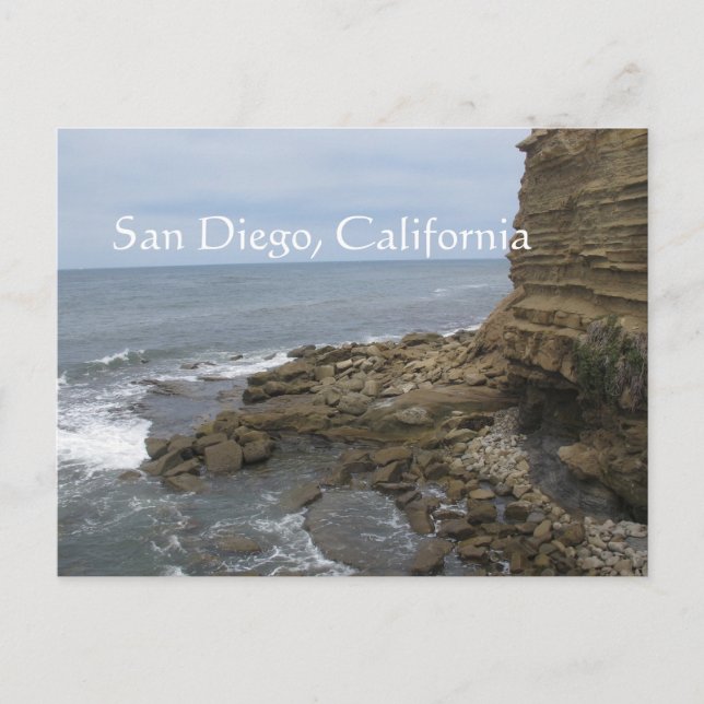 Postal Playa y rocas en San Diego, California (Anverso)