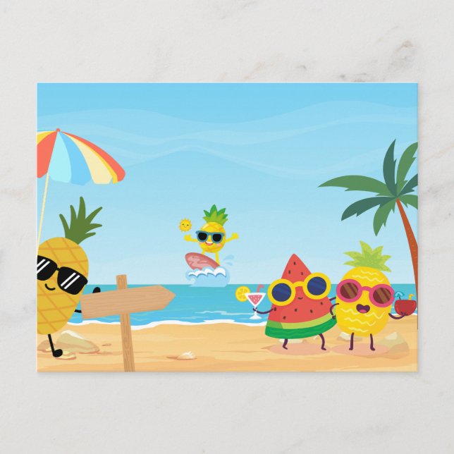 Postal Playas de verano divertida fruta personalizado (Anverso)