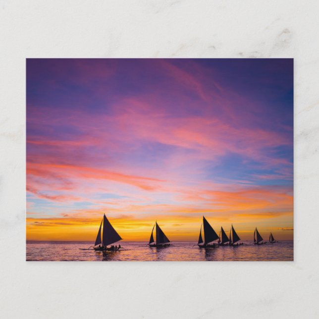 Postal Playas Tropicales | Barcos de Vela al Atardecer, F (Anverso)