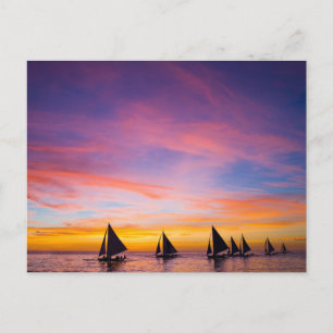 Postal Playas Tropicales   Barcos de Vela al Atardecer, F
