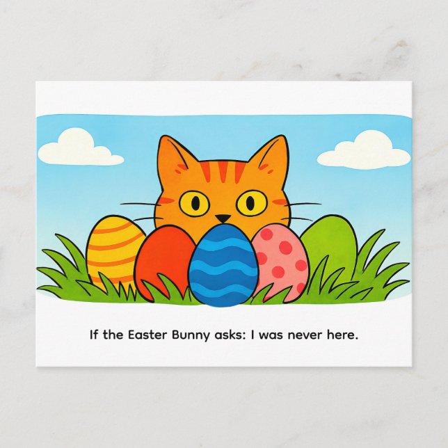 Postal Playful Cartoon Cat Hiding Behind Easter Eggs (Anverso)