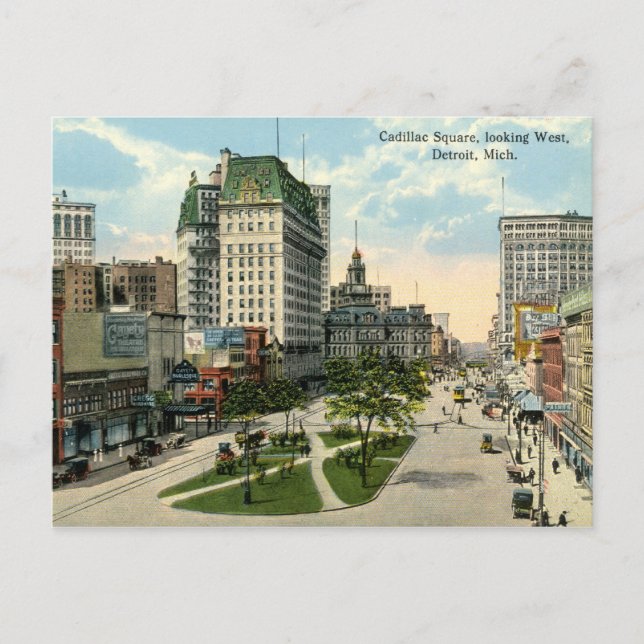 Postal Plaza Cadillac, Detroit Michigan, 1915 Vintage (Anverso)
