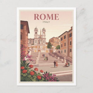 Postal Plaza de España y Escaleras Españolas, Roma Italia