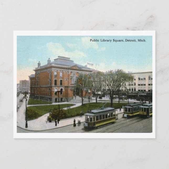 Postal Plaza de la Biblioteca, Detroit 1912 Vintage (Anverso)