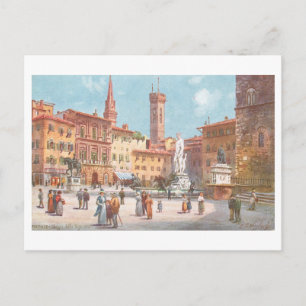 Postal Plaza de la Señoría antigua, Florencia, Italia,