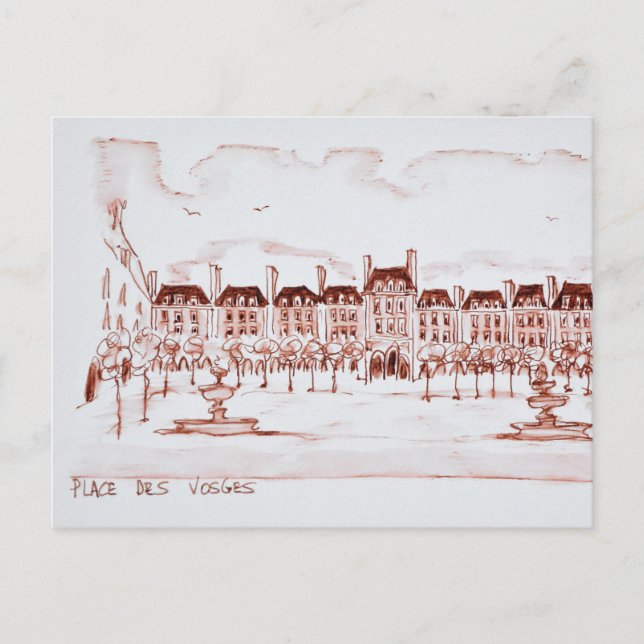 Postal Plaza de los Vosgos | Marais, París (Anverso)