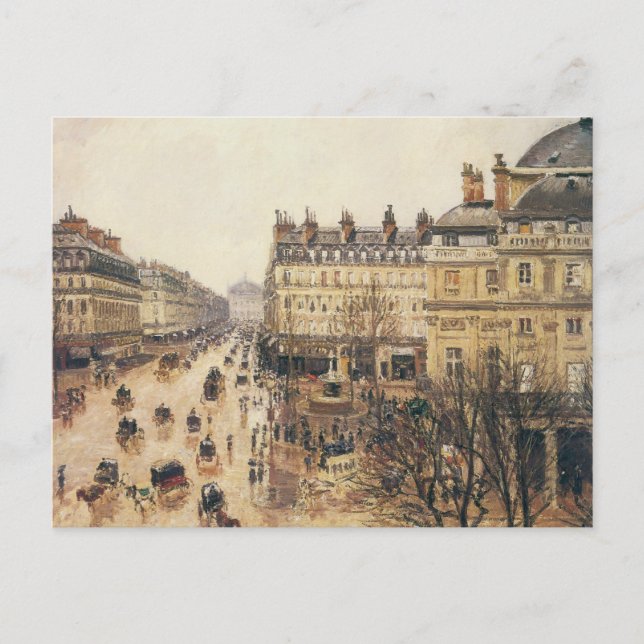Postal Plaza del Teatro Francais, París Lluvia por Pissar (Anverso)