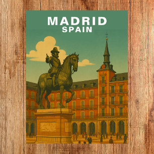 Postal Plaza histórica de la ciudad retro Madrid, España