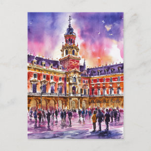Postal Plaza Mayor, Pintura de acuarela de Madrid