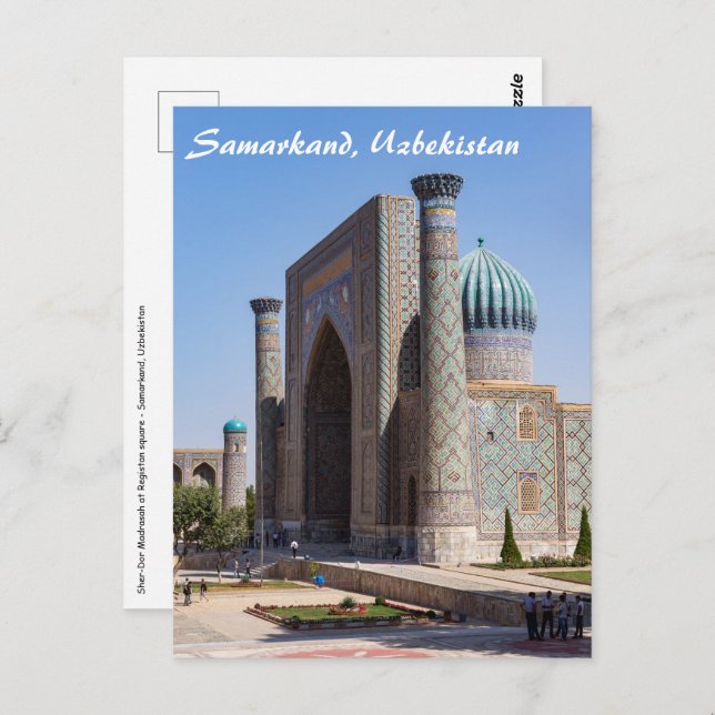 Postal Plaza Registan - Samarcanda, Uzbekistán, Asia (Anverso / Reverso)