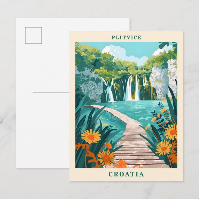 Postal Plitvice Croacia Elegante Viaje Art Vintage (Anverso / Reverso)