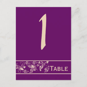 Postal Plum Champagne Floral Scroll Boda Número de tabla