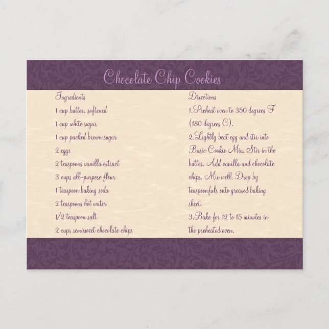 Postal Plum Filigree Recipe Card (Anverso)