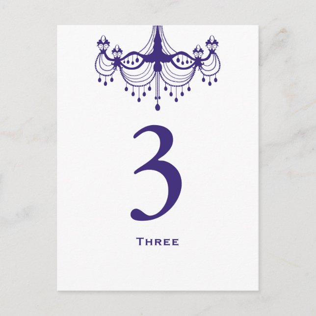 Postal Plum Purple Chandelier Table Number Card (Anverso)