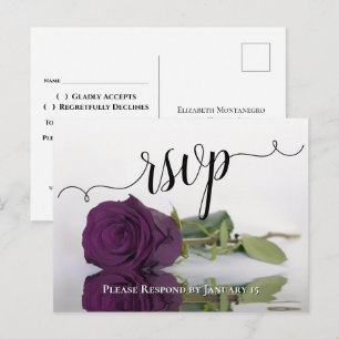Postal Plum Purple Reflecting Rosa Elegant Wedding RSVP
