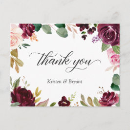 Postal Plum Purple Rubor Floral Boda Gracias