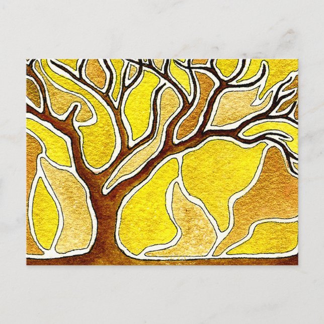 Postal Pluma acuarela y árbol de tinta - Oro amarillo (Anverso)