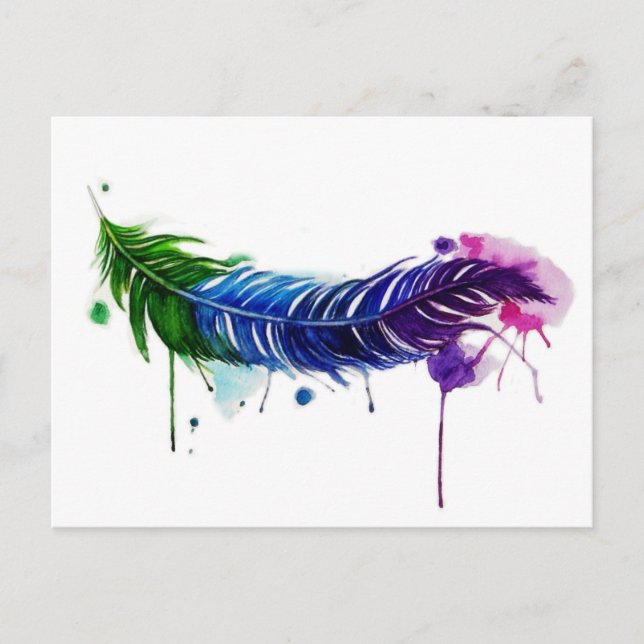 Postal Pluma de color de agua pintada (Anverso)