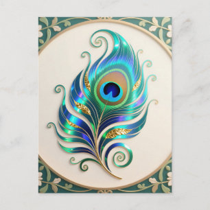 Postal Pluma de pavo real iridiscente Art Nouveau