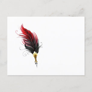 Postal Pluma de plumas rojas con nido de oro