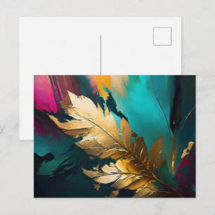 Postal Pluma Dorada – Elegancia Abstracta de Lujo