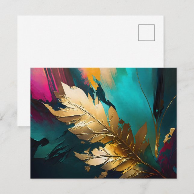 Postal Pluma Dorada – Elegancia Abstracta de Lujo (Anverso / Reverso)