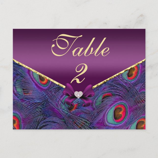 Postal Pluma Purple Peacock Table Number Card (Anverso)