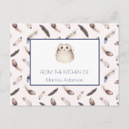 Postal Plumas acuáticas y receta de búho |