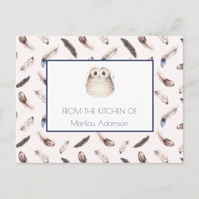 Postal Plumas acuáticas y receta de búho | (Anverso)