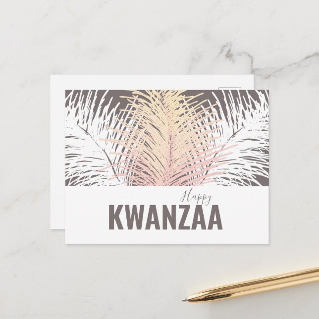 Postal plumas blancas Fiesta negra Feliz Kwanzaa (Anverso/Reverso In Situ)